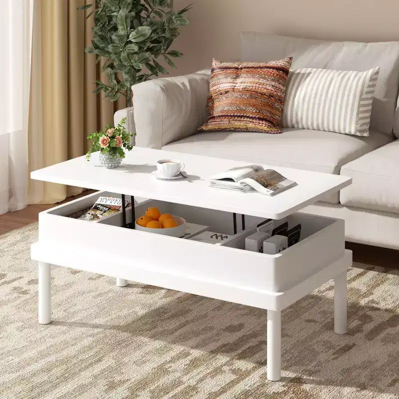 Table basse Celebalcony, table basse relevable avec compartiment de rangement, table de salle à manger relevable, pour salon, bureau et maison