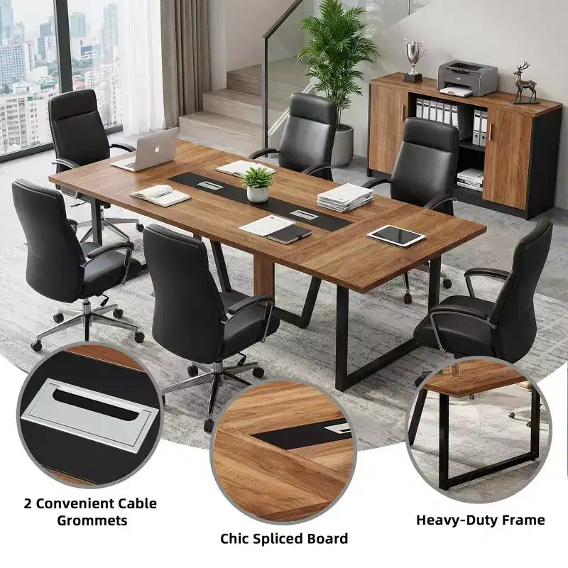 Table de conférence rectangulaire style affaires MAYEERTY 94.5, Table de formation de bureau robuste pour 8 à 10 personnes avec pieds réglables