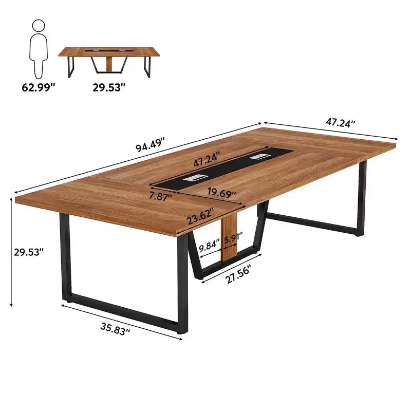 Table de conférence rectangulaire style affaires MAYEERTY 94.5, Table de formation de bureau robuste pour 8 à 10 personnes avec pieds réglables