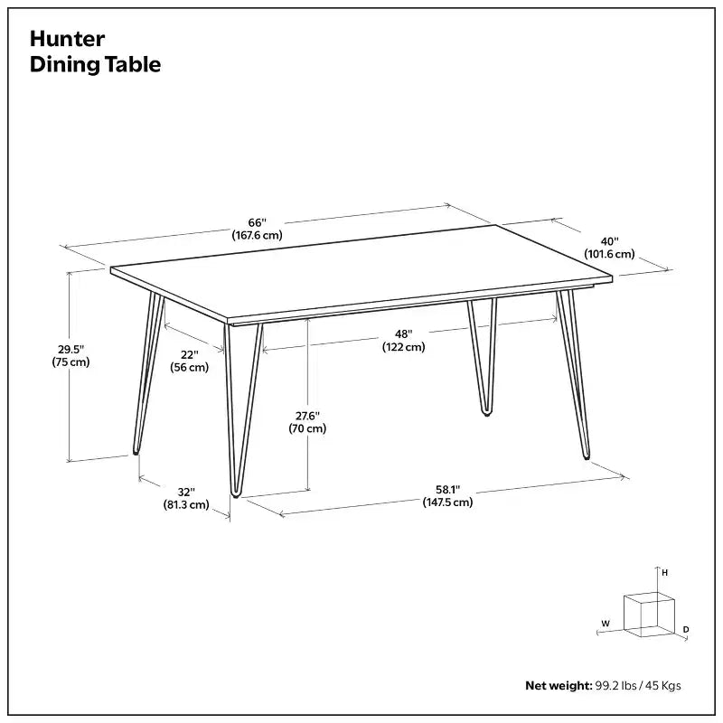Table à manger rectangulaire industrielle Moreno 66 x 40 pouces