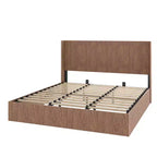 JVNOXK Lit rembourré extra-large motif vagues avec fonction de rangement relevable, sans ressorts/silencieux, lattes en bois naturel marron, marron