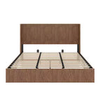 JVNOXK Lit rembourré extra-large motif vagues avec fonction de rangement relevable, sans ressorts/silencieux, lattes en bois naturel marron, marron