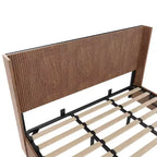 JVNOXK Lit rembourré extra-large motif vagues avec fonction de rangement relevable, sans ressorts/silencieux, lattes en bois naturel marron, marron