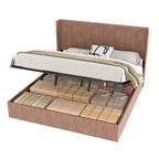 JVNOXK Lit rembourré extra-large motif vagues avec fonction de rangement relevable, sans ressorts/silencieux, lattes en bois naturel marron, marron