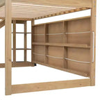 Lit de style maison Bellemave avec toboggan, cadre peu encombrant avec étagère et tablettes de rangement intégrées.