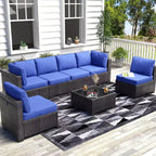 6-Piece All-Weather Rattan Sectional Sofa Set with Glass Top Coffee Table  Patio Conversation Set for Outdoor Living