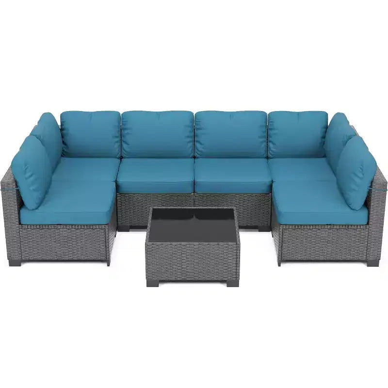 Ensemble de canapé d'angle 6 pièces en rotin tout temps avec table basse à plateau en verre Ensemble de conversation de patio pour l'extérieur