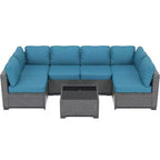Ensemble de canapé d'angle 6 pièces en rotin tout temps avec table basse à plateau en verre Ensemble de conversation de patio pour l'extérieur