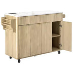 Chariot d'îlot de cuisine cannelé Whisen 55,5, table d'îlot roulante avec abattant, 4 portes et 3 tiroirs