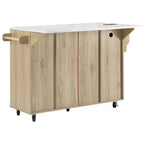 Chariot d'îlot de cuisine cannelé Whisen 55,5, table d'îlot roulante avec abattant, 4 portes et 3 tiroirs
