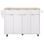 Chariot d'îlot de cuisine cannelé Whisen 55,5, table d'îlot roulante avec abattant, 4 portes et 3 tiroirs