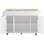 Chariot d'îlot de cuisine cannelé Whisen 55,5, table d'îlot roulante avec abattant, 4 portes et 3 tiroirs