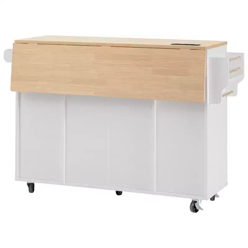 Chariot d'îlot de cuisine cannelé Whisen 55,5, table d'îlot roulante avec abattant, 4 portes et 3 tiroirs
