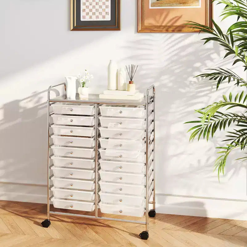 Chariot de rangement mobile Gymax à 20 tiroirs arc-en-ciel/noir/transparent/gris + beige + jaune/multicolore/macaron/rose dégradé/gris/rose vif/orange/violet/blanc