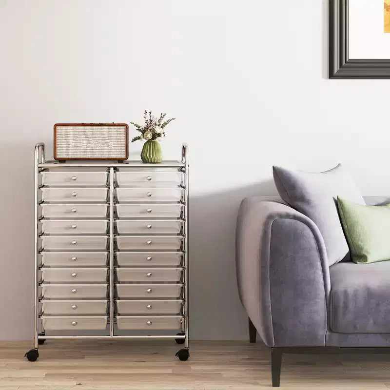 Chariot de rangement mobile Gymax à 20 tiroirs arc-en-ciel/noir/transparent/gris + beige + jaune/multicolore/macaron/rose dégradé/gris/rose vif/orange/violet/blanc
