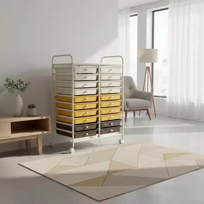 Chariot de rangement mobile Gymax à 20 tiroirs arc-en-ciel/noir/transparent/gris + beige + jaune/multicolore/macaron/rose dégradé/gris/rose vif/orange/violet/blanc
