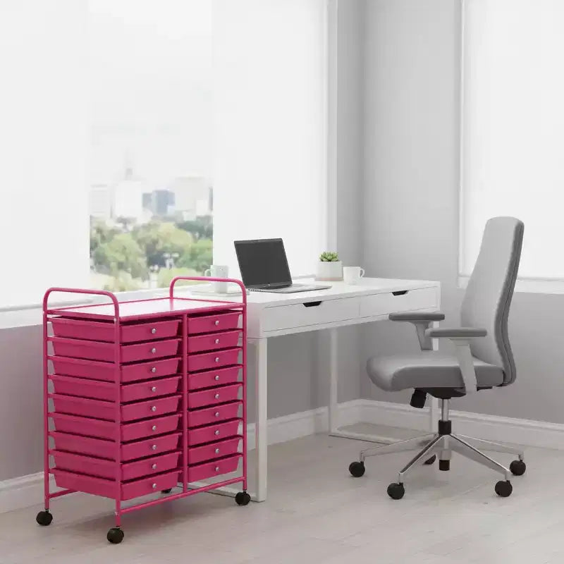 Chariot de rangement mobile Gymax à 20 tiroirs arc-en-ciel/noir/transparent/gris + beige + jaune/multicolore/macaron/rose dégradé/gris/rose vif/orange/violet/blanc