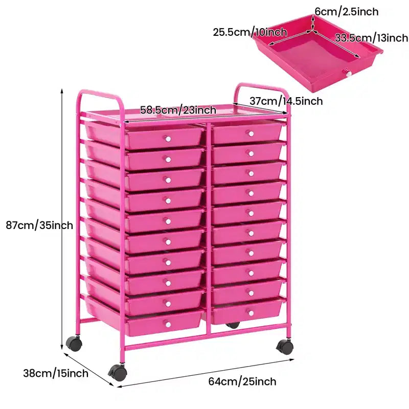 Chariot de rangement mobile Gymax à 20 tiroirs arc-en-ciel/noir/transparent/gris + beige + jaune/multicolore/macaron/rose dégradé/gris/rose vif/orange/violet/blanc