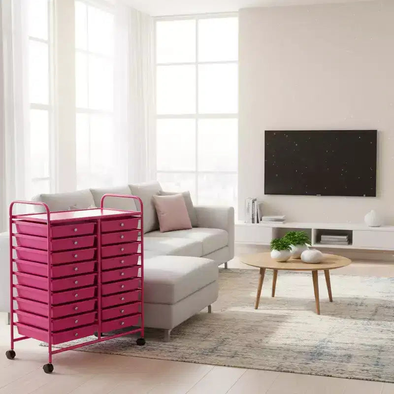 Chariot de rangement mobile Gymax à 20 tiroirs arc-en-ciel/noir/transparent/gris + beige + jaune/multicolore/macaron/rose dégradé/gris/rose vif/orange/violet/blanc