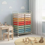 Chariot de rangement mobile Gymax à 20 tiroirs arc-en-ciel/noir/transparent/gris + beige + jaune/multicolore/macaron/rose dégradé/gris/rose vif/orange/violet/blanc