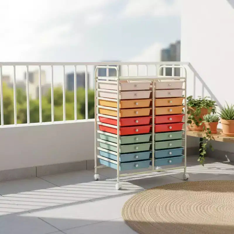Chariot de rangement mobile Gymax à 20 tiroirs arc-en-ciel/noir/transparent/gris + beige + jaune/multicolore/macaron/rose dégradé/gris/rose vif/orange/violet/blanc