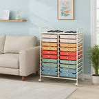 Chariot de rangement mobile Gymax à 20 tiroirs arc-en-ciel/noir/transparent/gris + beige + jaune/multicolore/macaron/rose dégradé/gris/rose vif/orange/violet/blanc