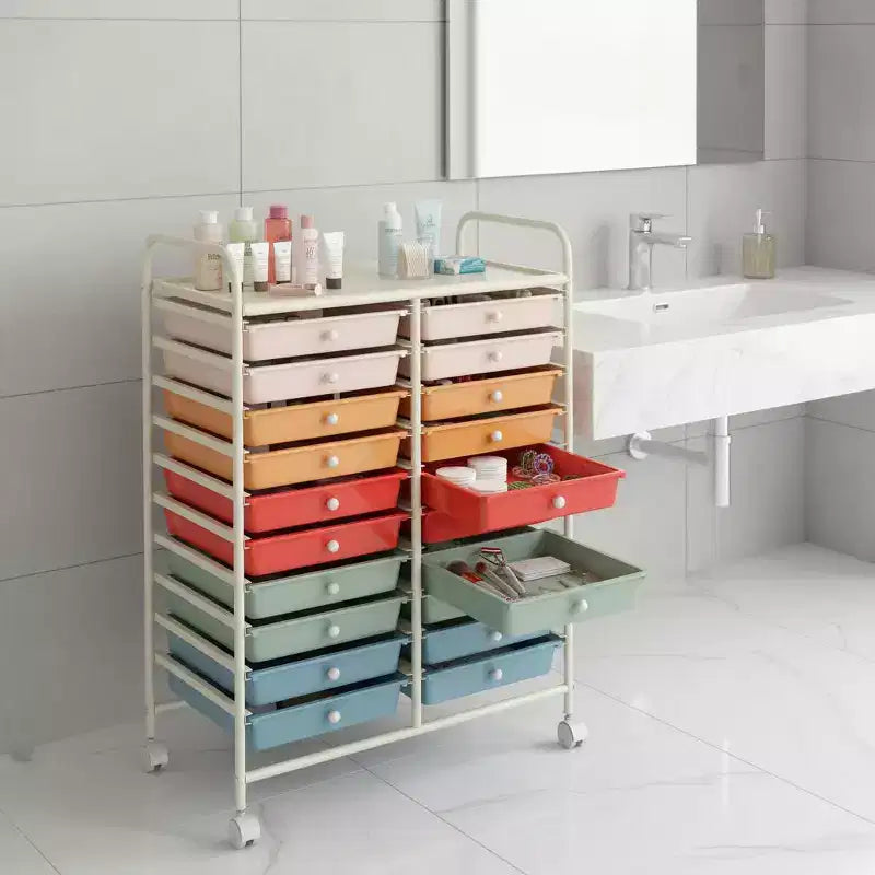 Chariot de rangement mobile Gymax à 20 tiroirs arc-en-ciel/noir/transparent/gris + beige + jaune/multicolore/macaron/rose dégradé/gris/rose vif/orange/violet/blanc