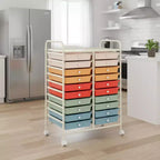 Chariot de rangement mobile Gymax à 20 tiroirs arc-en-ciel/noir/transparent/gris + beige + jaune/multicolore/macaron/rose dégradé/gris/rose vif/orange/violet/blanc