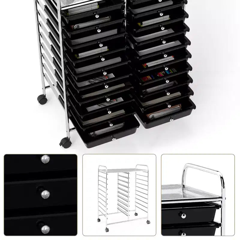 Chariot de rangement mobile Gymax à 20 tiroirs arc-en-ciel/noir/transparent/gris + beige + jaune/multicolore/macaron/rose dégradé/gris/rose vif/orange/violet/blanc