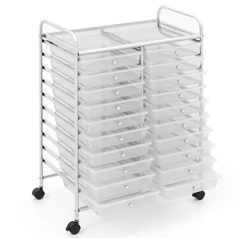 Chariot de rangement mobile Gymax à 20 tiroirs arc-en-ciel/noir/transparent/gris + beige + jaune/multicolore/macaron/rose dégradé/gris/rose vif/orange/violet/blanc