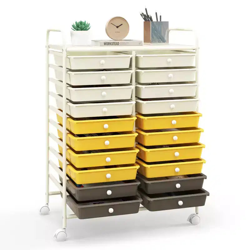 Chariot de rangement mobile Gymax à 20 tiroirs arc-en-ciel/noir/transparent/gris + beige + jaune/multicolore/macaron/rose dégradé/gris/rose vif/orange/violet/blanc