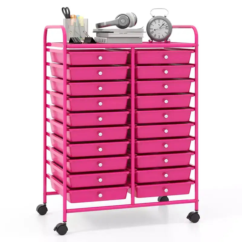 Chariot de rangement mobile Gymax à 20 tiroirs arc-en-ciel/noir/transparent/gris + beige + jaune/multicolore/macaron/rose dégradé/gris/rose vif/orange/violet/blanc