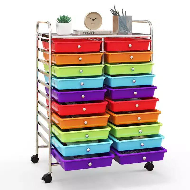 Chariot de rangement mobile Gymax à 20 tiroirs arc-en-ciel/noir/transparent/gris + beige + jaune/multicolore/macaron/rose dégradé/gris/rose vif/orange/violet/blanc