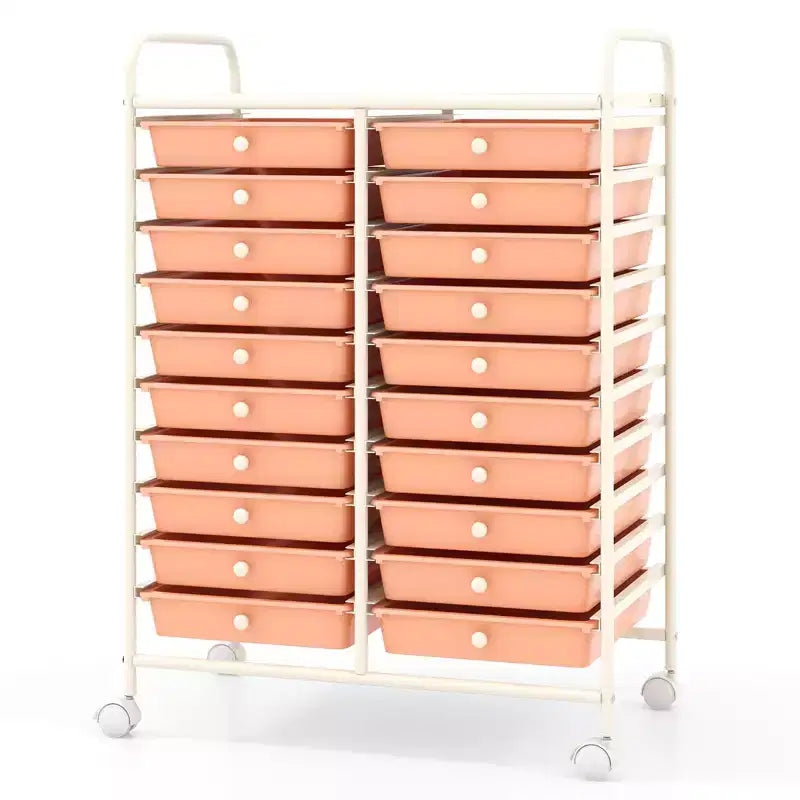 Chariot de rangement mobile Gymax à 20 tiroirs arc-en-ciel/noir/transparent/gris + beige + jaune/multicolore/macaron/rose dégradé/gris/rose vif/orange/violet/blanc