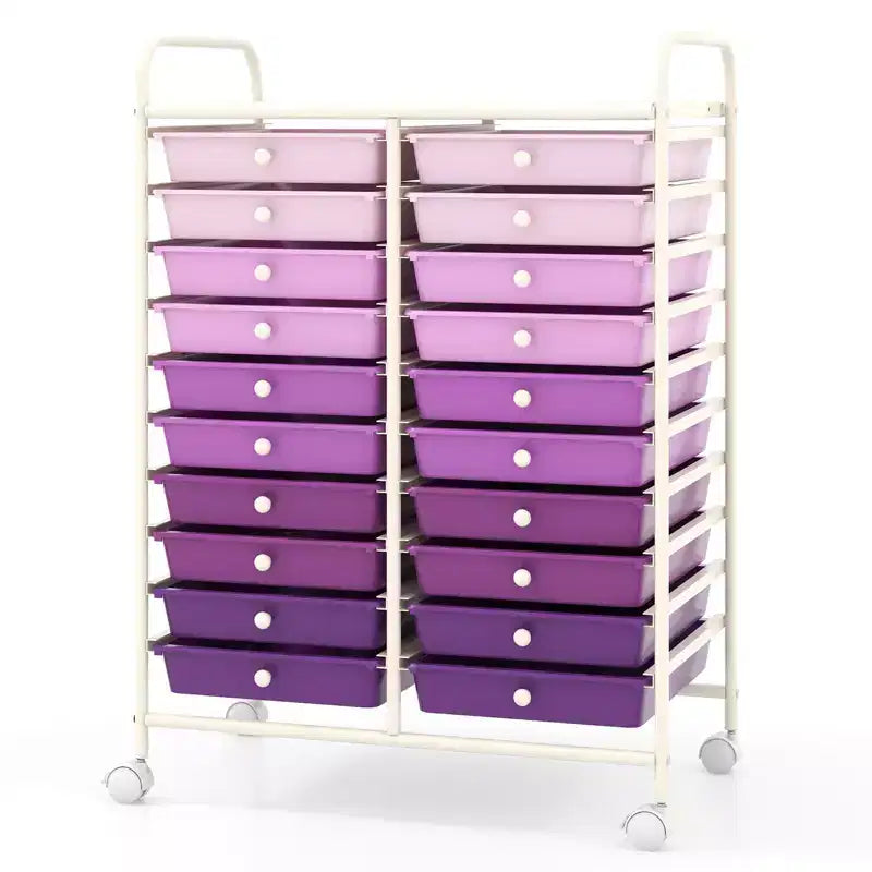 Chariot de rangement mobile Gymax à 20 tiroirs arc-en-ciel/noir/transparent/gris + beige + jaune/multicolore/macaron/rose dégradé/gris/rose vif/orange/violet/blanc