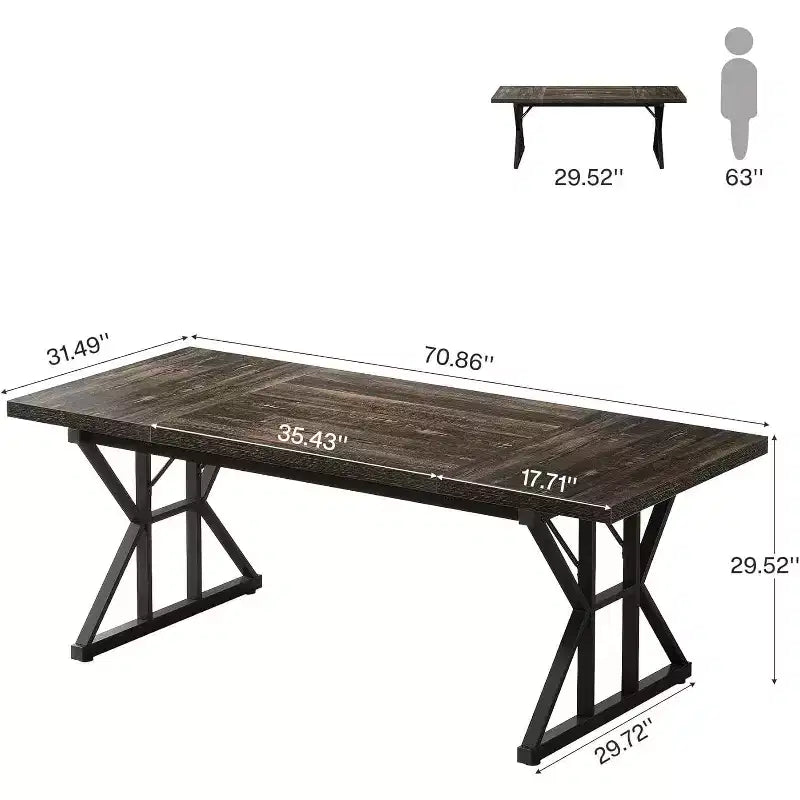 Grand bureau de direction Lantine de 70,86 pouces, bureau d'ordinateur industriel pour la maison, longue table d'étude simple, mobilier de bureau (chêne/noir)
