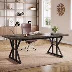 Grand bureau de direction Lantine de 70,86 pouces, bureau d'ordinateur industriel pour la maison, longue table d'étude simple, mobilier de bureau (chêne/noir)
