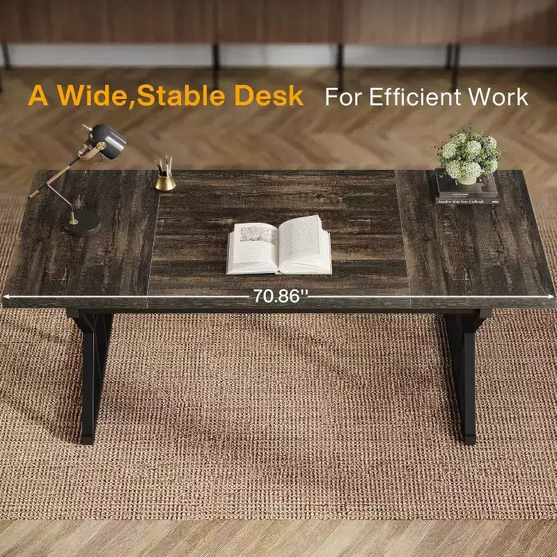 Grand bureau de direction Lantine de 70,86 pouces, bureau d'ordinateur industriel pour la maison, longue table d'étude simple, mobilier de bureau (chêne/noir)