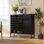 Buffet de rangement, porte tissée, portes cintrées, étagères réglables, pieds en métal, tiroir, pour cuisine/salon/salle à manger/entrée