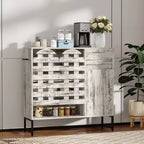 Buffet de rangement, porte tissée, portes cintrées, étagères réglables, pieds en métal, tiroir, pour cuisine/salon/salle à manger/entrée