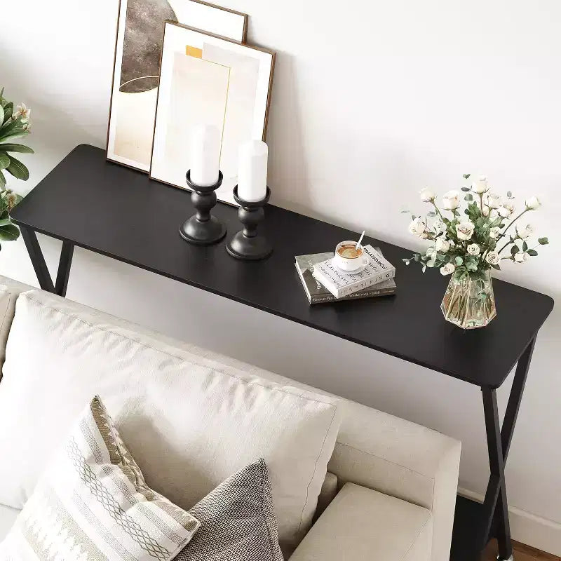 Console étroite de 104,9 cm avec étagères ouvertes à 2 niveaux, table de canapé style ferme pour entrée, couloir ou salon