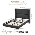 Cadre de lit plateforme rembourré Dyonery Queen Size, lit à oreilles avec tête de lit 56,1", velours côtelé/pieds en bois massif/aucun sommier tapissier requis/silencieux