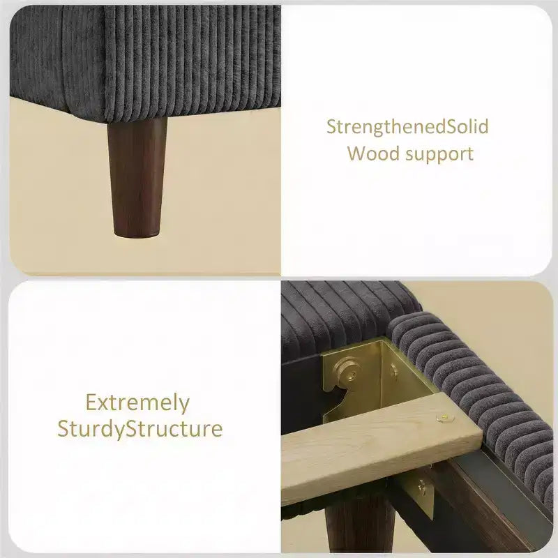 Cadre de lit plateforme rembourré Dyonery Queen Size, lit à oreilles avec tête de lit 56,1", velours côtelé/pieds en bois massif/aucun sommier tapissier requis/silencieux