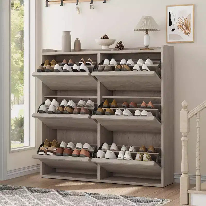 Meuble à chaussures avec 6 tiroirs à abattant, meuble à chaussures en bois avec étagère réglable, rangement à chaussures pour entrée, meuble à chaussures dissimulé pour couloir