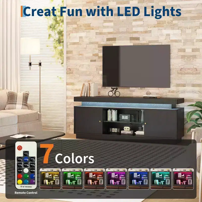 Meuble TV COZONY avec 2 portes, console TV polyvalente pour salon, table et support TV durables, meuble TV élégant pour intérieur moderne