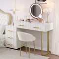 Velvet Upholstered Vanity Desk with Chair, Makeup Vanity Set with 5 Big Drawers,Dressing Table and Chair Set for Girls Bedroom