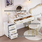 Coiffeuse en velours avec chaise, ensemble de coiffeuse avec 5 grands tiroirs, table de maquillage et chaise pour chambre de fille