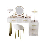 Coiffeuse en velours avec chaise, ensemble de coiffeuse avec 5 grands tiroirs, table de maquillage et chaise pour chambre de fille