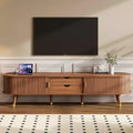 MAYEERTY Walnut Wooden Oval Fluted TV Stand, Mid-Century Media Console with Charging Station for 80 TVs