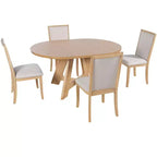 Ensemble table de salle à manger ronde extensible de style ferme pour 4, avec rallonge amovible et 4 chaises de salle à manger rembourrées